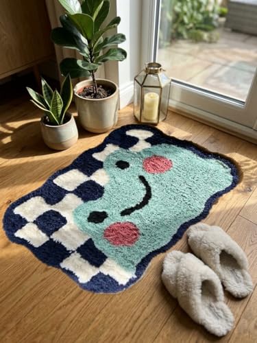 Image of Polypropylene Non-Slip Rectangular Door Mat for Home Entrance Entryway Areas Dirt Trapper Kitchen, Bathroom, Heavy Duty Rubber Indoor Outdoor Smiley 40 cm x 60 cm