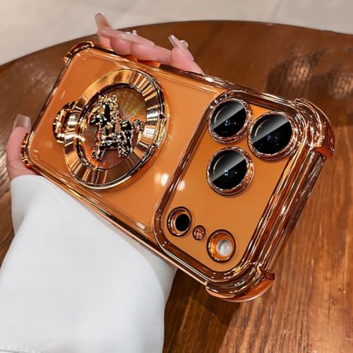 Coque iPhone 13 Pro Max orange avec support rotatif et gyroscope