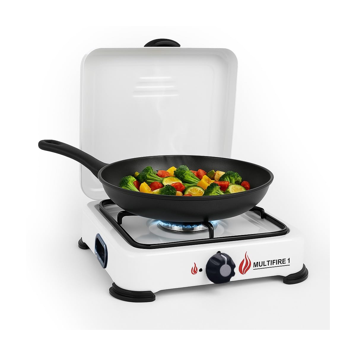 INTEC Plaque de cuisson gaz portable 1 feu 1500W Réchaud gaz butane ou propane Blanc laqué Couvercle
