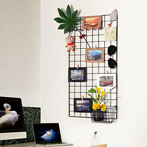 Wall Photo Grid Shelf, Wall Hanging Ins Art Display Grid Panel For Decor & Storage, Metal Wire Notice Boards & Memo Board, Mesh Tool Organiser, Wall Photo Frame 2 Pcs (Black, 15.7 X 31.5 Inches) #TOP6