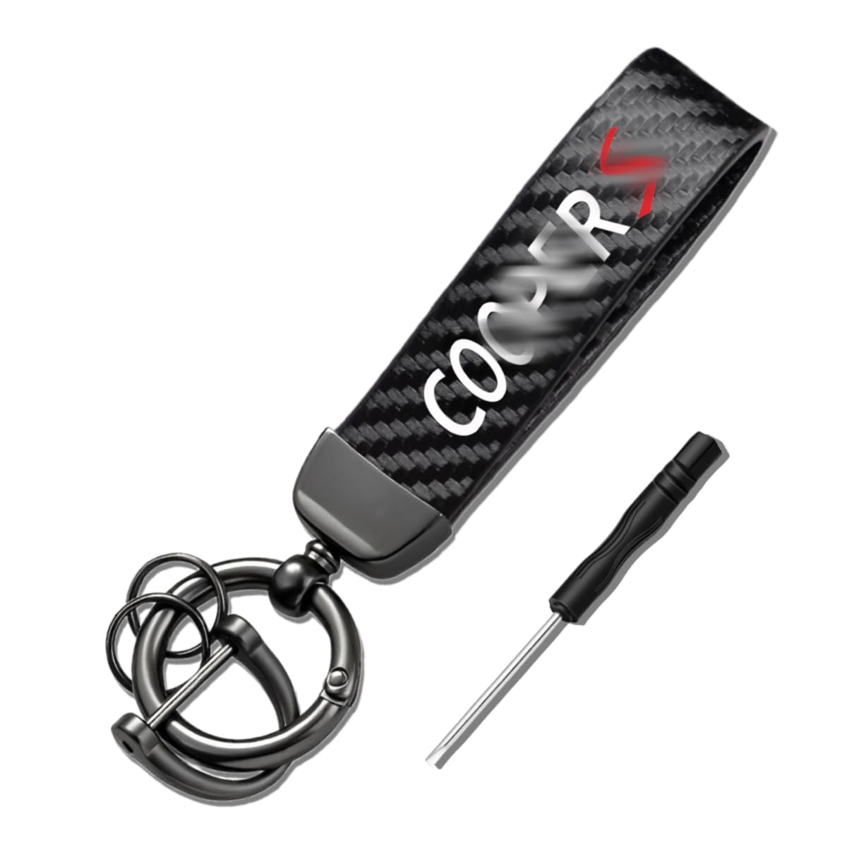 JULOPO 1PCS Car Keychain Compatible with Cooper excellent Carbon fiber texture leather Keychain Detachable Key Rings soft and comfortable Light luxury