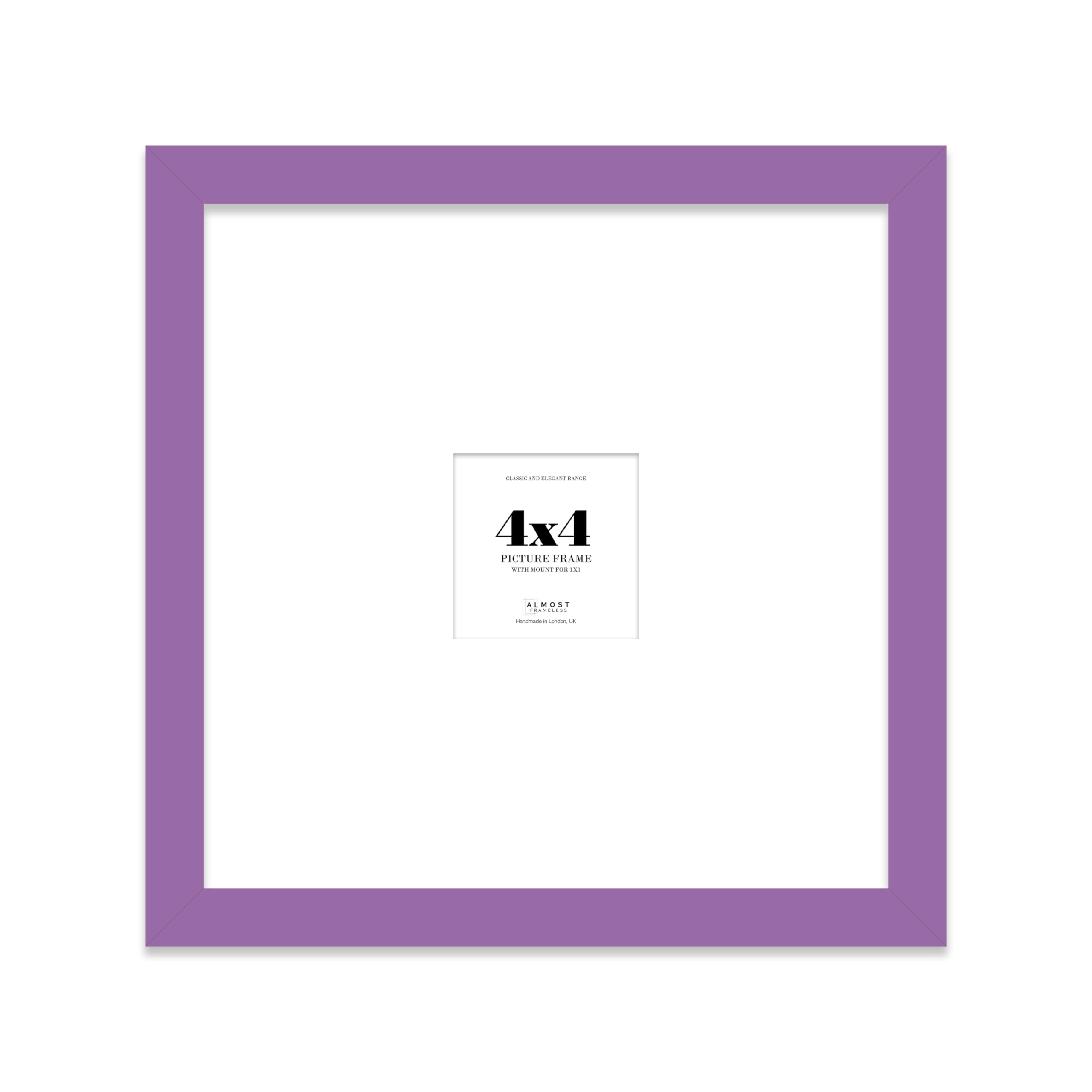 Almost Frameless 4x4 Square Picture Frame, Display Pictures 1x1 With Mat or 4x4 Without Mat, Wall Hanging & Free Standing Photo Frame, Purple, 1 Pack