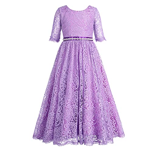 Flower Girls Lace Back Dress for Kids Wedding Bridesmaid Party Formal Gown Princess Pageant Birthday Long Tulle Dresses2