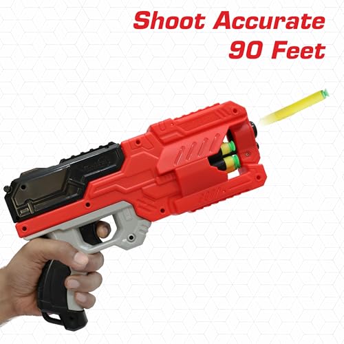 Image of Chanak High Performance Six Fire Gun, Toy Blaster Gun with 6 Dart Rotating Drum, Hi-Arm Toy Gun for Kids Above 6 Years, Accurate Upto 45 Feet, Includes 10 Soft Bullet Darts, BIS Approved. (Red)