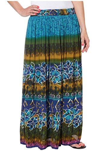 Chaudry Ladies' Pull-on Skirt-Blue Floral, XL