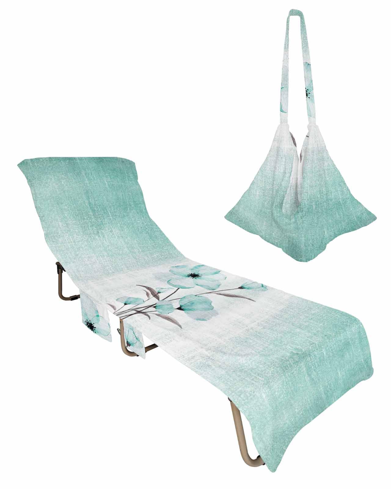 Aqua Spring Floral Beach Lounge Chair Towel Cover, Soft Chaise Lounge Towel with Side Pockets Patio Pool Chairs Cover for Beach/Pool Sunbathing 29x85 Vintage Elegant Summer Botanical