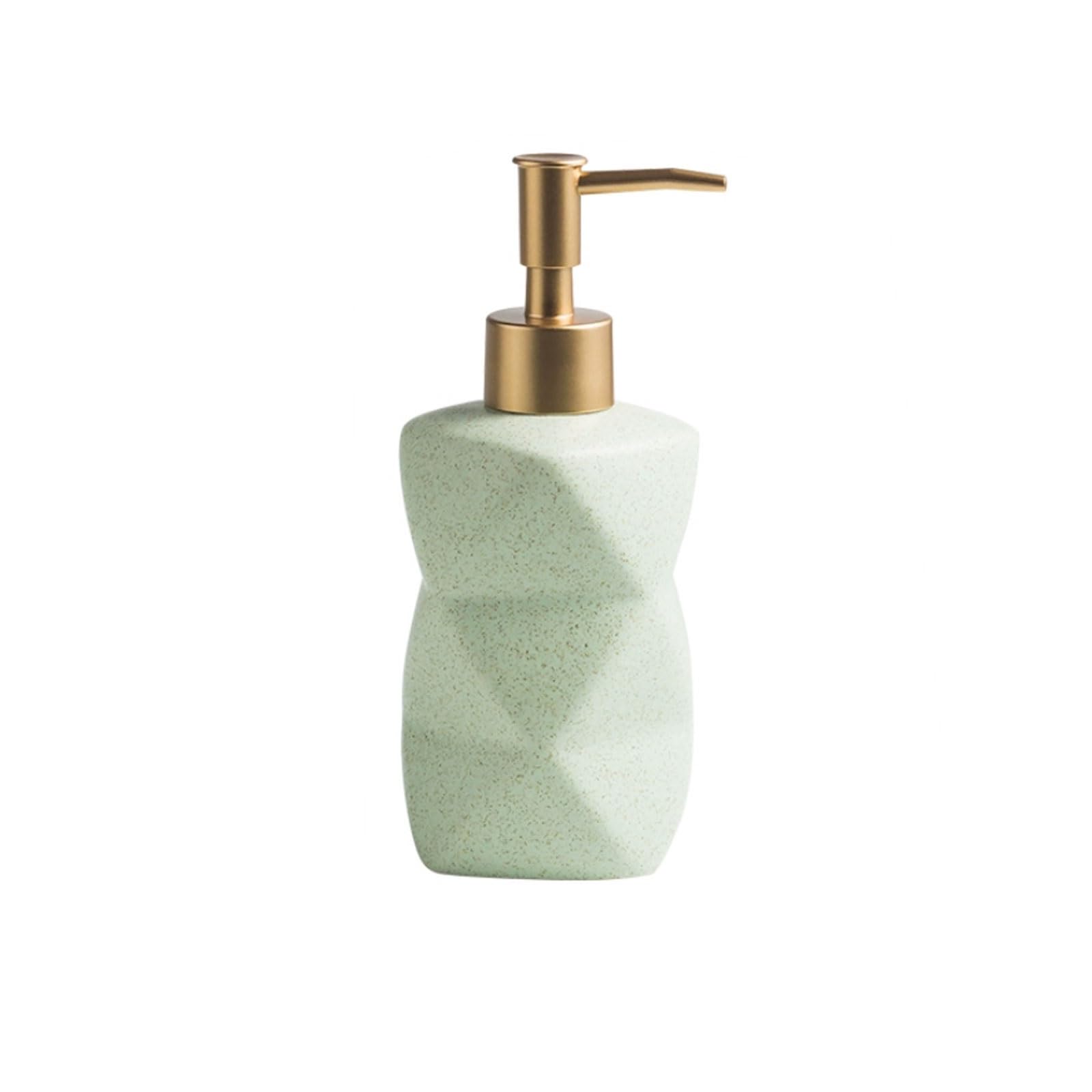 10.1oz Ceramic Soap Dispenser Geometric Design, Matte Glaze, Retro Gold Pump, Countertop Lotion(Gr�n)