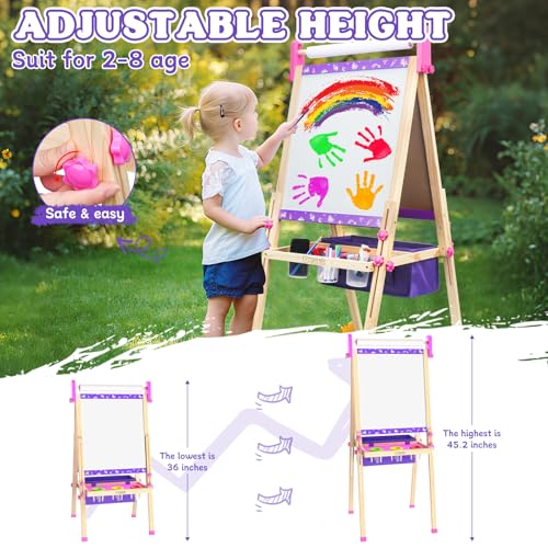 Wooden Art Easel for Kids,Double Sided Adjustable Magnetic Drawing Board - image 2