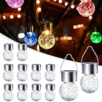 GIGALUMI 12 Stück Solar-Außenleuchten, Solar-Hängeleuchten für Weihnachtsdekoration, rissiges Glas, Solarleuchten für den Außenbereich, wasserdicht, für Garten, Hof, Zaun, Baum (Farbwechsel)