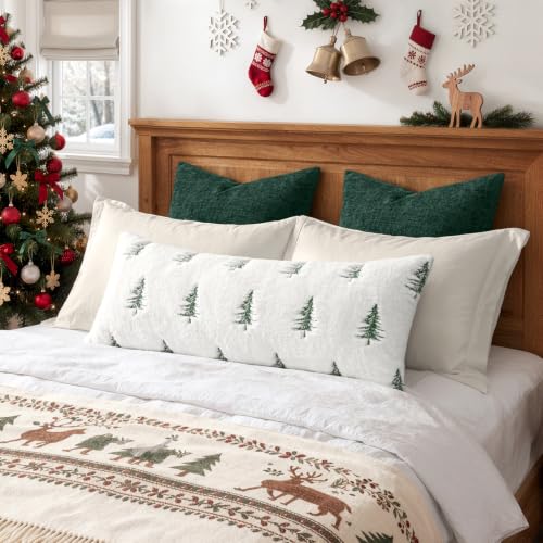 Image of MIULEE Christmas Lumbar Long Faux Fur Pillow Cover 14x36 Inch White Green