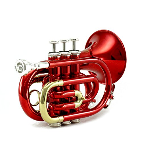 Sky Band Approved Red Plated Bb Pocket Trumpet with Case, Cloth, Gloves and Valve Oil, Guarantee...