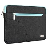 MOSISO Laptop Sleeve Bag Compatible 15-15.6 Inch MacBook Pro, Ultrabook Netbook Tablet, Polyester Fabric Protective Carrying Case Cover, Black & Hot Blue