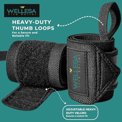 Image of Wellesa Wrist Support for Gym Workout | Wrist Band for Pain Relief & Weight Lifting | Wrist Wrap for Men & Women | Wrist Brace | Gym Accessories | One Size | Black