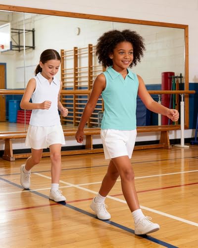 Image of Girls Sleeveless Polo Shirts, Kids V Neck Golf Shirts Blouses, Quick Dry Athletic Girls Tennis Tank Tops, Size 5-14