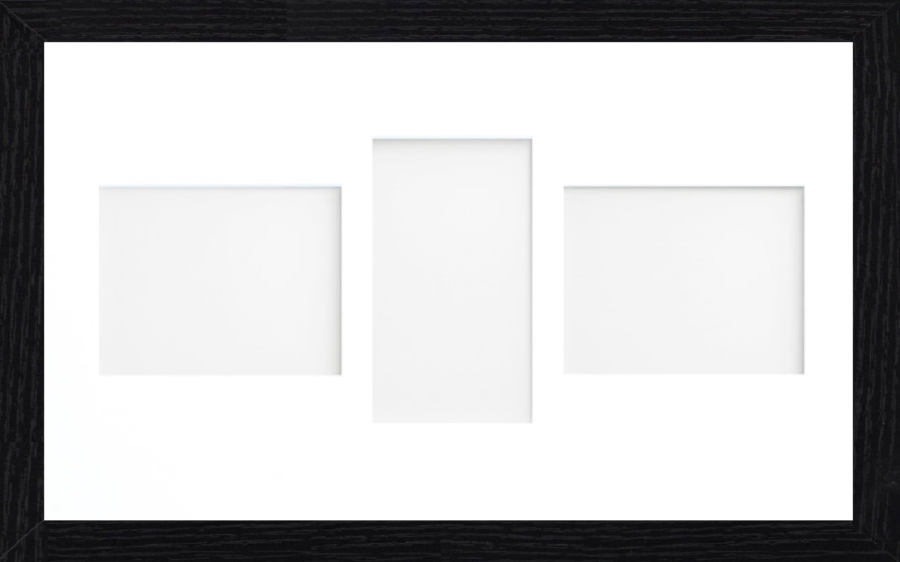 Online2home White Osuk 20X10 Inch Black Picture Photo Frame With 3 Aperture Mount For Image Size 6X4 Inch Lpl - Fitted With Perspex Sheet