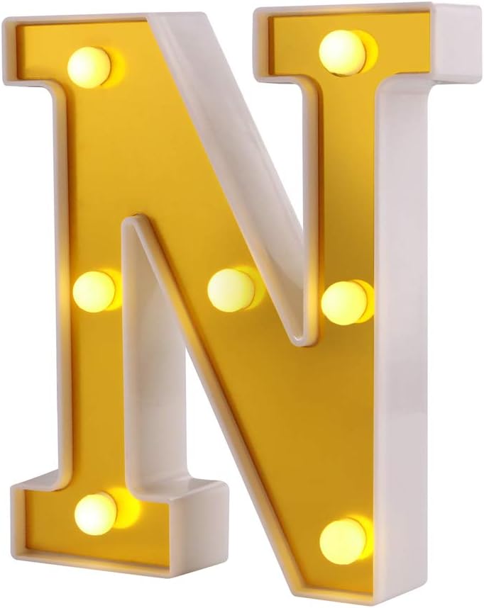 Samapet 6.3 Inch Light up Letters N LED Marquee Letter Lights 26 Golden Alphabet Night Lights Sign for Wedding Birthday Party Christmas Home Bar Decoration(N)