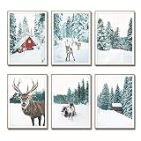 Mirabuy Set of 6 Unframed Winter Decor Gallery Wall Art Prints, Christmas Wall Art, Deer Print Reindeer Print, Scandinavian Poster Nordic Decor (8' x 10')