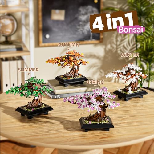 Muiurple 4 in 1 Bonsai Tree Building Set, Four Season Cherry Bonsai Tree Building Kit, Artificial Plant Decor for Home, Desk Greenery, Gift for Adults Girls, Boys and Mother's Day. by Muiurple - Used condition - US$17.82