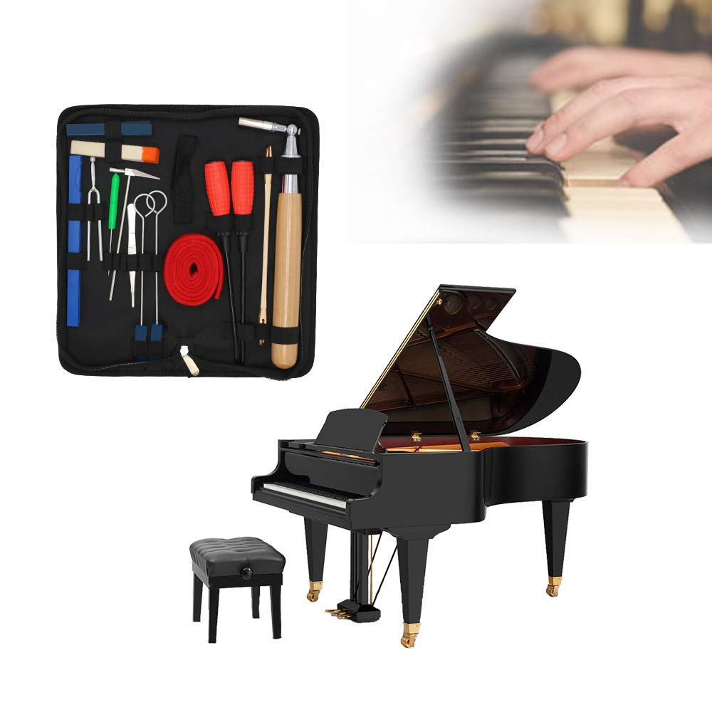 Kit de AfinacióN de Piano 16 Piezas Sintonizadores de Piano Profesionales de Herramientas Llave Clip de Pinzas de CinturóN de Destornillador de Horquilla de Mudo de Martillo