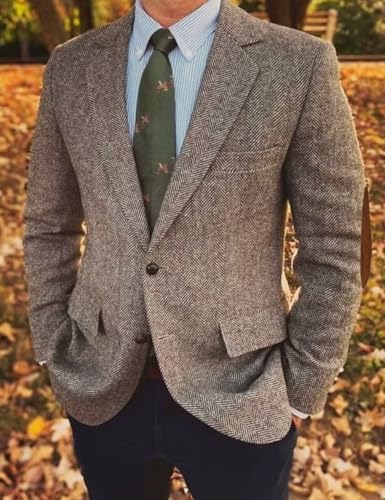 Men's Herringbone Casual Blazer Elbow Patch Fashion Sport Coats Single Breasted Formal Jacket Coat3