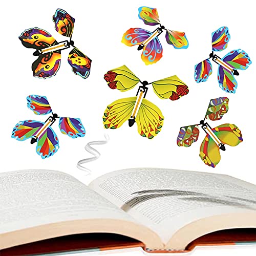 SARATA Magic Flying Butterfly Fairy Flying Toys Rubber Band Powered Wind up Butterfly Toy 10PCS Colorful Butterfly Wind Up Toys for Greeting Card Surprise Gift or Party Playing