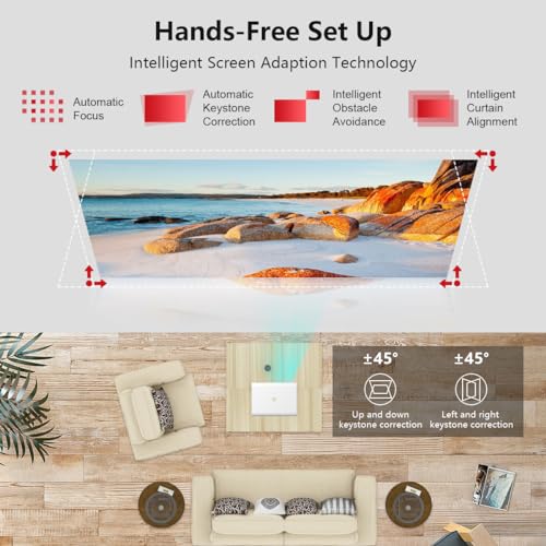 Image of 4K 250ANSI Bluetooth Home Smart Wifi Projector with 200 inch Screen, Trackolor J5 mini LCD Movie Projector Compatible with iOS /Android Phone /Tablet /Laptop /PC /USB /DVD /Game Console PS5 /Speaker, white