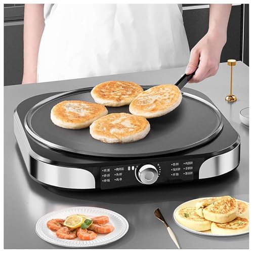 Máquina eléctrica de crepes, plancha antiadherente de 40 cm con almacenamiento plegable, esparcidor y raspador, control de temperatura ilimitado para panqueques y envolturas