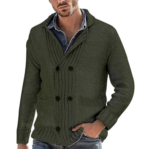 Men's Cardigan Sweaters Double Breasted Sweater V Neck Knit Sweater Turn Down Collar Sweater Open Front Cardigan
