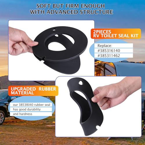 Image of 2 PCS 385311462 & 385316140 RV Toilet Rubber Flush Ball Bowl Leak Seal Kit Replacement for 510 /506+,510+ /1006,1008 /EcoVac 146-149 Compatible with Dometic Sealand Mansfield VacuFlush RV Camper Toilet