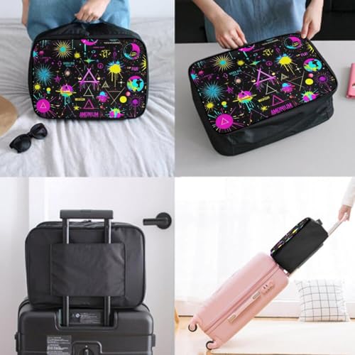 Luggage Lever To Hang Bags, Foldable Travel Storage Sports Gym Tote Bag, Carry On Tote Weekender Large Overnight Bag Magical Bright Alchemical Cosmic Goth Trippy Purple Sun Moon Art Witchcraft2