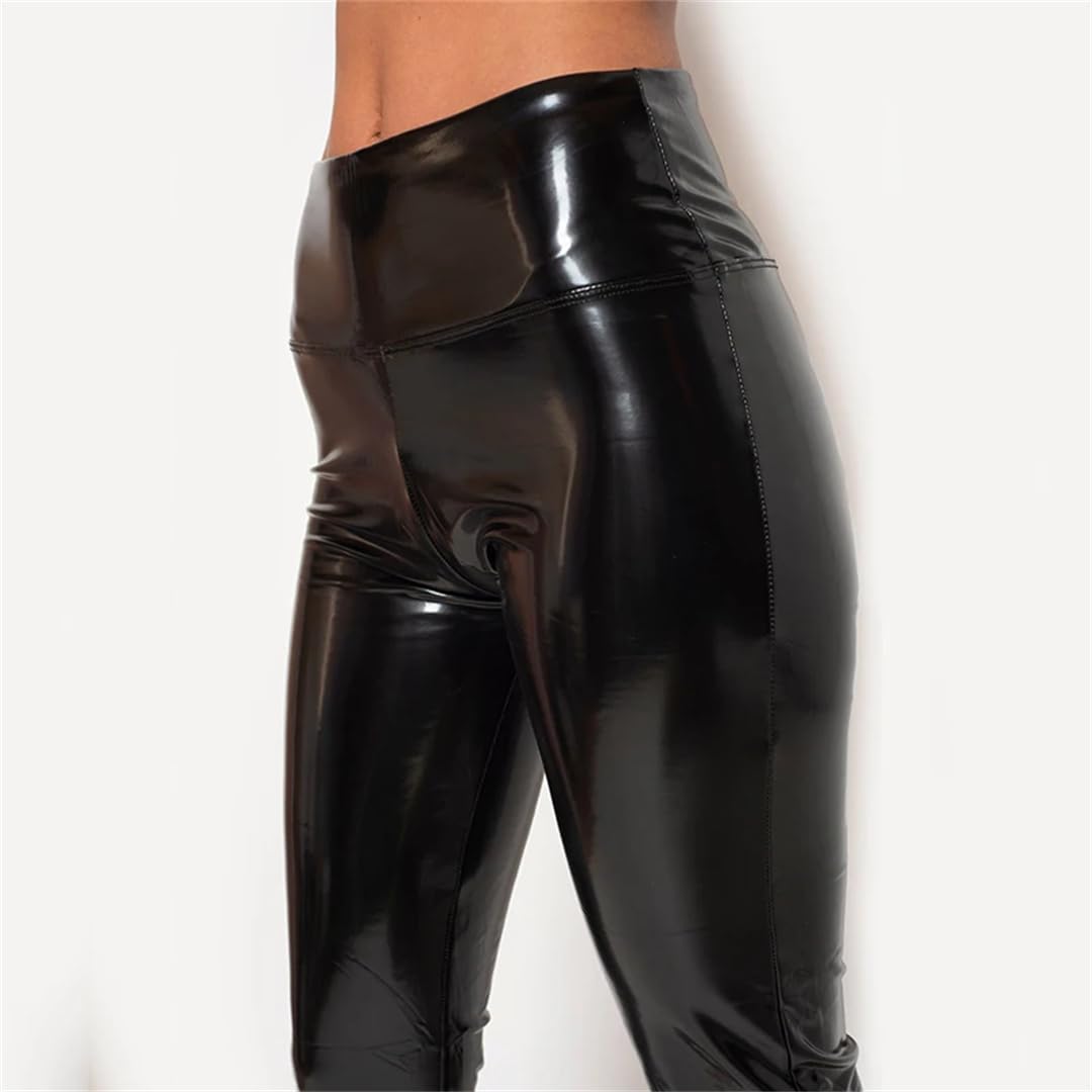 Wvapzxx Elastyczne wąskie spodnie ołówkowe ze skóry PU z wysokim stanem damskie spodnie bodycon seksowne spodnie do jogi odzież klubowa legginsy