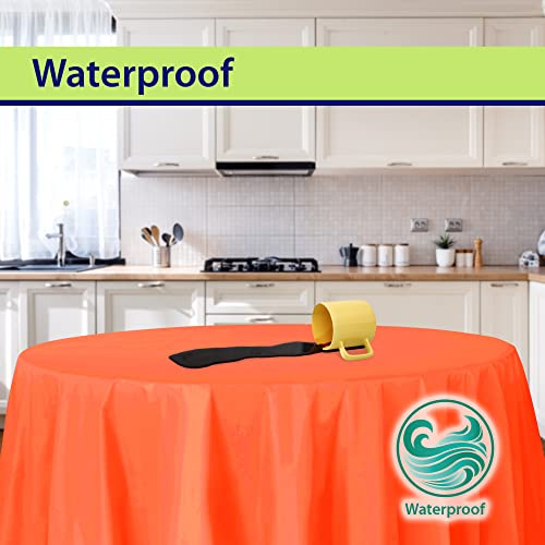 Image of Party Dimensions Orange Tablecloths - Plastic for Round Tables, 84 inch (12 Pack) Premium Disposable Table Covers for Parties & Weddings, Indoors /Outdoors