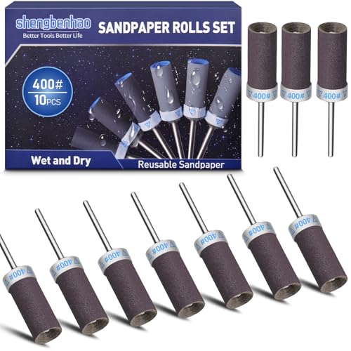 Image of 10Pcs 400 Grit Sanding Drums Sandpaper Sticks Set for Dremel Rotary Tool with 1 /8 inch Shank, Sanding Bits Kit Rotary Tool Accessories for Metal Rust Removal /Jade Polishing /Stone Grinding (400 Grit)