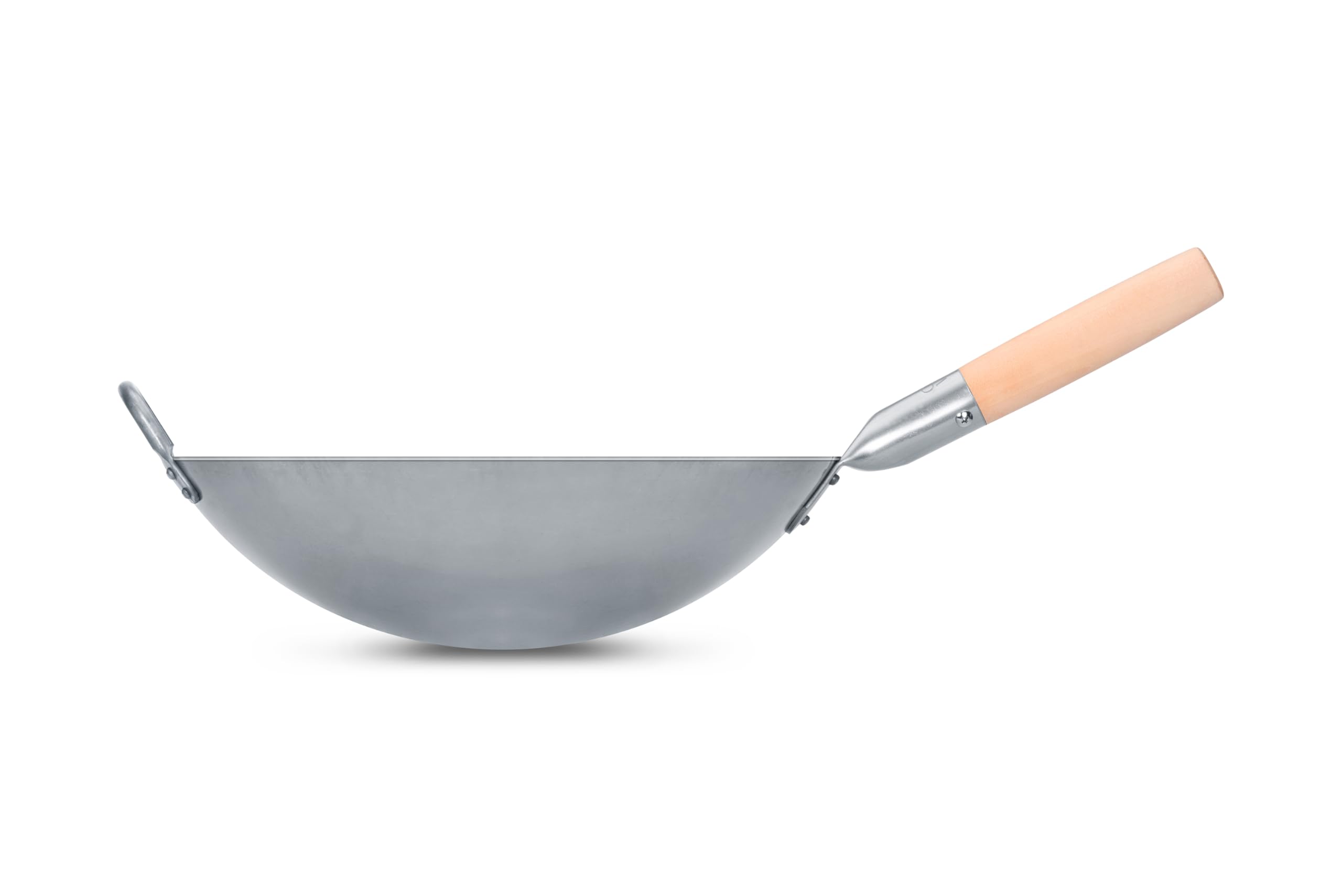 Craft Wok Traditioneller handgehämmerter Wok aus Karbonstahl mit Griff aus Holz und Stahl (Durchmesser 35,6 cm, Rundboden)/731W88