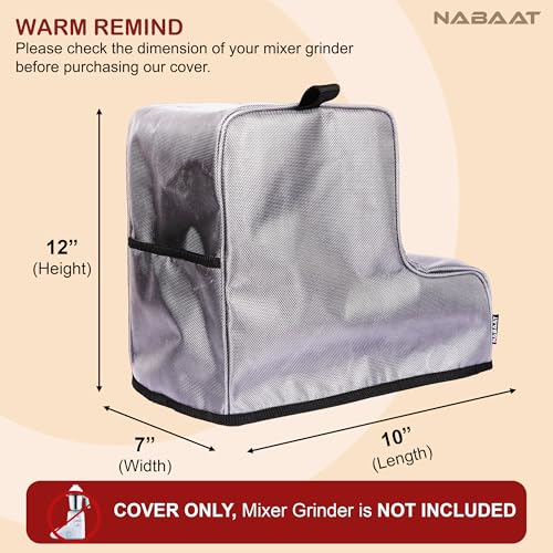 Image of NABAAT PVC Polyester Waterproof Dust Cover for 'L' Type Mixer Grinders for Kitchen Table Top Standard Size with Pocket, Light Grey (10 inchX 7 inchX 12 inch)