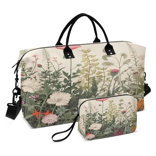 Kigai Herbal Wildflowers Duffle Bag Versatile Travel Duffel for Men and Women, Carry On for Weekend or Overnight Stay