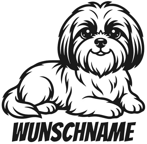 Samunshi® Shih-Tzu mit Name Hunde Aufkleber Autoaufkleber für Motorrad Fahrrad Roller oder Auto Wohnmobil SUV Geländewagen Sticker Dog Dogo 10 x 10cm