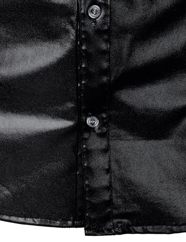 ZEROYAA Men's Shiny Metallic Sequin Long Sleeve Button Down Shirts for Halloween Cosplay Party3