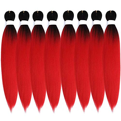 Pre Stretched Braiding Hair Ombre Red Braiding Hair Extension 24 Inch Hair Braid 8 Packs