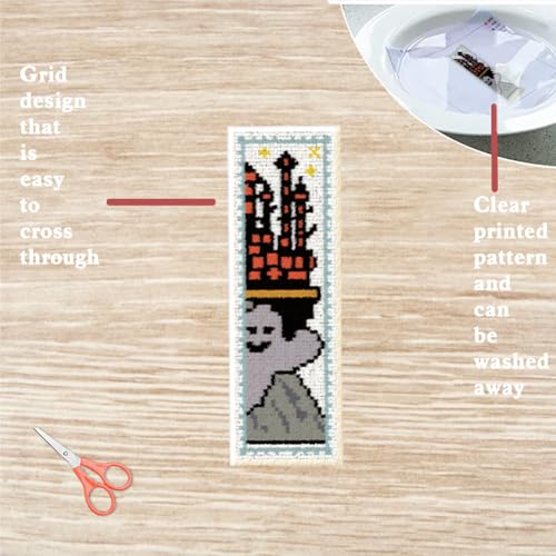 Image of FREEBLOSS 6 Set Cross Stitch Bookmark Kit Halloween Embroidery Bookmarks Stamped Embroidery Bookmark with Instruction Counted Cross Stitch Kit for Gift Adults 8''x2.4''