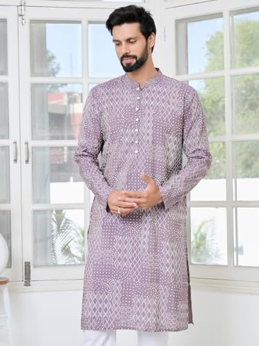 Image of See Designs Men's Full Sleeve Mandarin Collar Floral Embroidered Mandarin Collar Thread Work Straight Long Kurta - Festive Collection