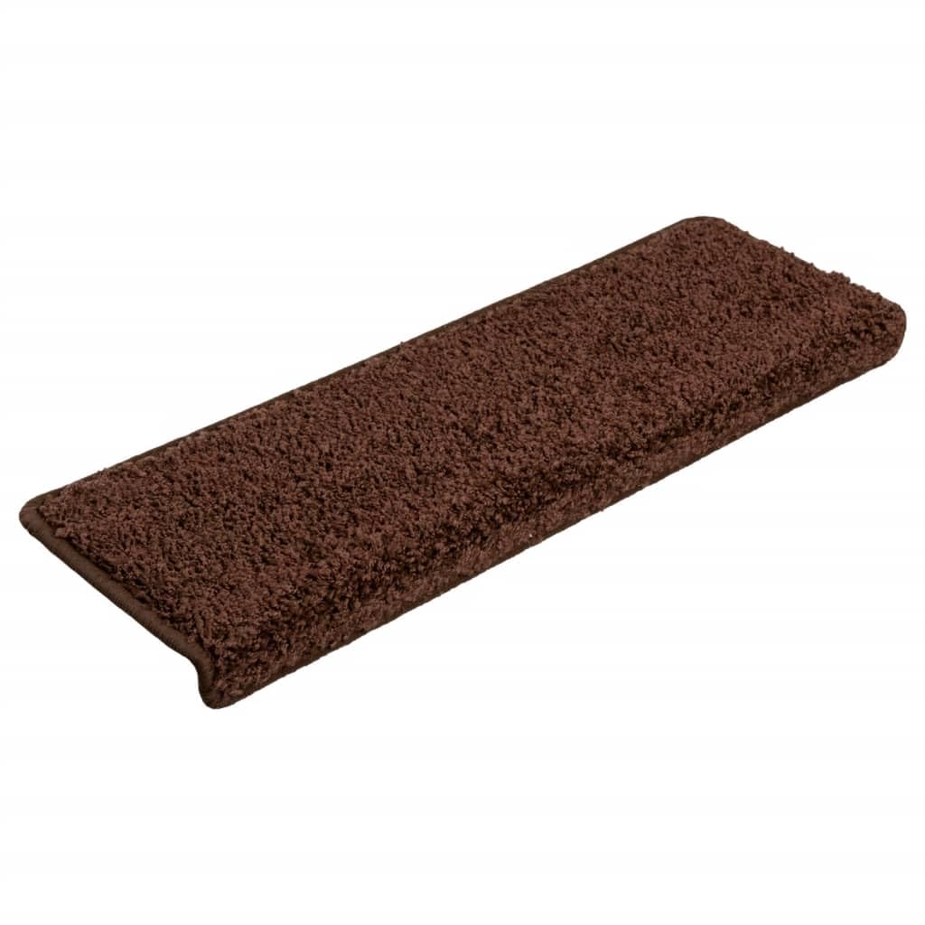 Maty na schody, 10 szt., 65 x 21 x 4 cm, brązowe, prostokątne krawędzie, materiał, ochraniacze na schody z dwustronnymi taśmami samoprzylepnymi, antypoślizgowe, do wnętrz, nakładka na schody