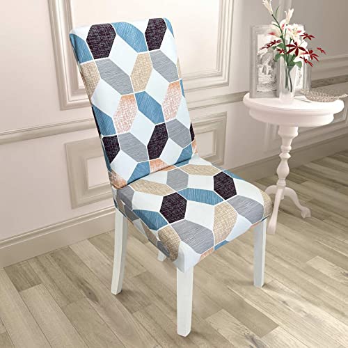 Image of House of Quirk Elastic Chair Cover Stretch Removable Washable Short Dining Chair Cover Protector Seat Slipcover (Pack of 4, White Bamby)