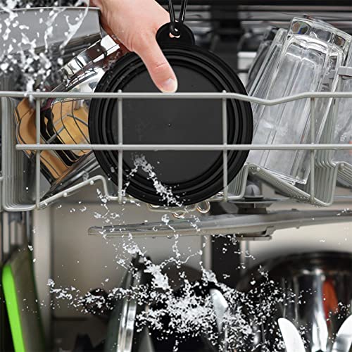 Image of SLSON Plastic Dog Bowl Pet Collapsible Bowls,2 Pack ,Portable Pet Feeding Watering Dish For Walking Parking Traveling With 2 Carabiners (Small,Black+Black) 12.7 Cm,9 Cm,5.5 Cm