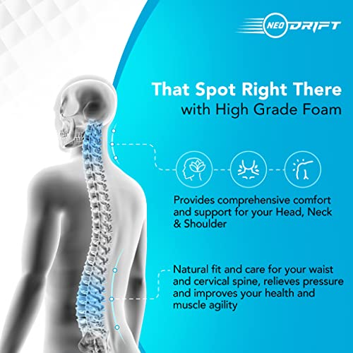 Image of Neodrift 'Neo-Kit Combo' - (Colour - Grey)(2 Neck Cushions, 2 Square Pillows) | Neck & Back Rest Support Cushion Memory Foam Pillow for Neck, Head, Shoulder & Back Pain-Relief for Car Seat