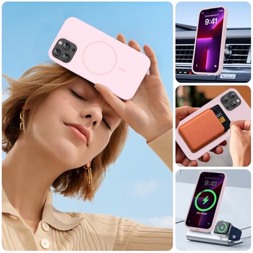 Image of Miracase Magnetic for iPhone 13 Pro Case, [Soft Anti-Scratch Microfiber Lining], Compatible with MagSafe, Liquid Silicone Shockproof Drop Protection Phone Case for 13 Pro, Sand Pink