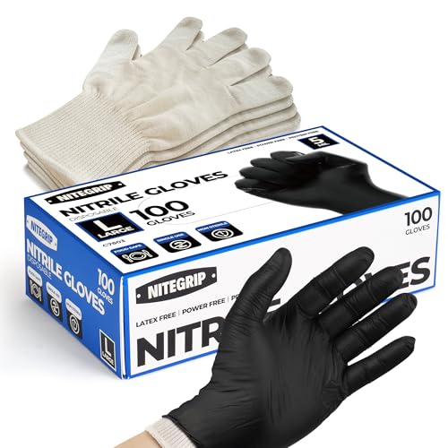 BBQ Gloves Set, 4 Reusable Cotton Glove Liners & 100 Disposable Nitrile Gloves, for Heat Resistant Cooking, Grilling Accessories, Food Prep & Smoker, Guantes de Barbacoa Nitrilo