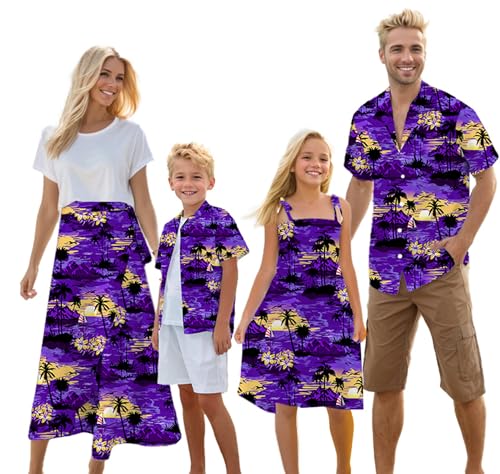 Image of Cromoncent Matching Hawaiian Outfits for Family, Dad and Son Matching Luau Beach Tropical Shirts Mommy Daughter Tropical Sets