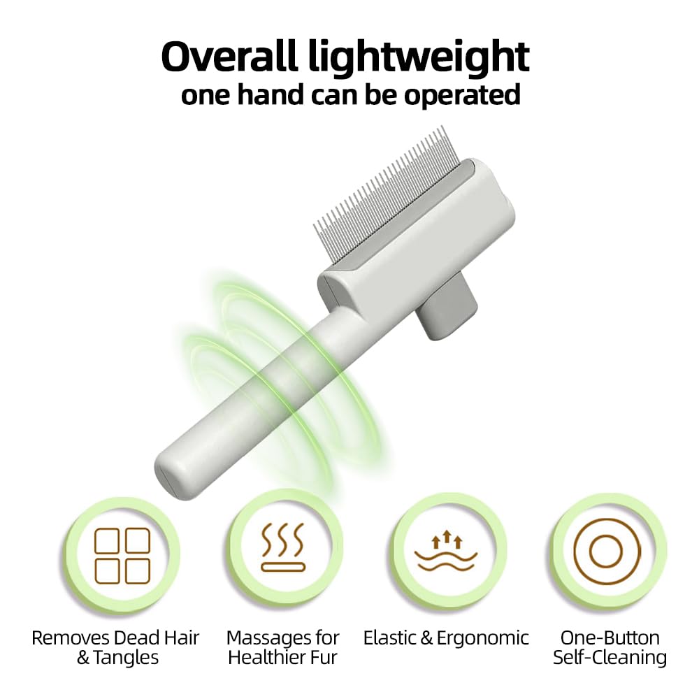 Marchul 2 Pezzi Pettine per Gatti e Cani, Antipulci Autopulente per Pettine Gatto con Pulsante per La Pulizia Rapida e Denti Tondi In Acciaio Inossidabile, per Massaggi e Rimuove Peli & Nodi, Bianco