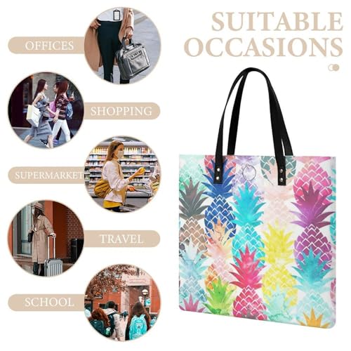 Sac à main shopper motif ananas aquarelle en grand format 39x39cm avec anses renforcées - 7